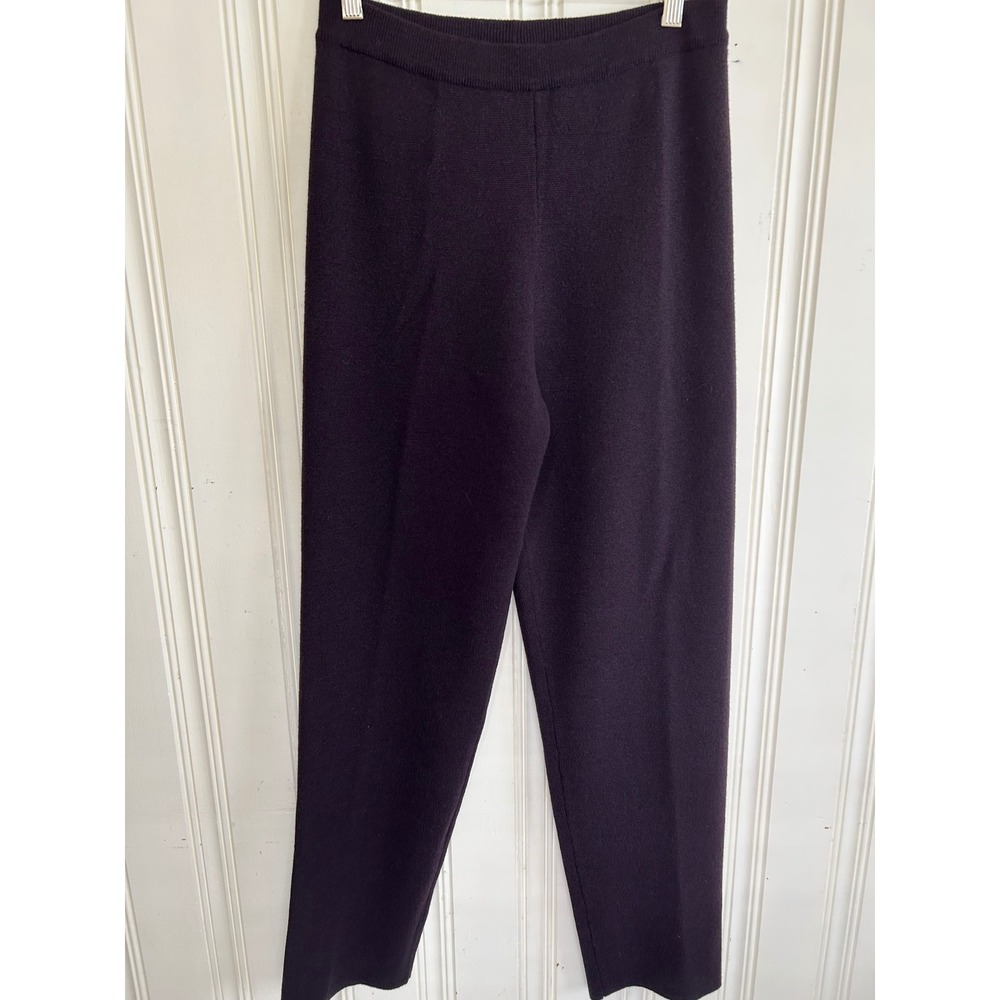 NWOT Eileen Fisher M 100% Wool Knit Straight Leg Pants Aubergine Quiet Luxury